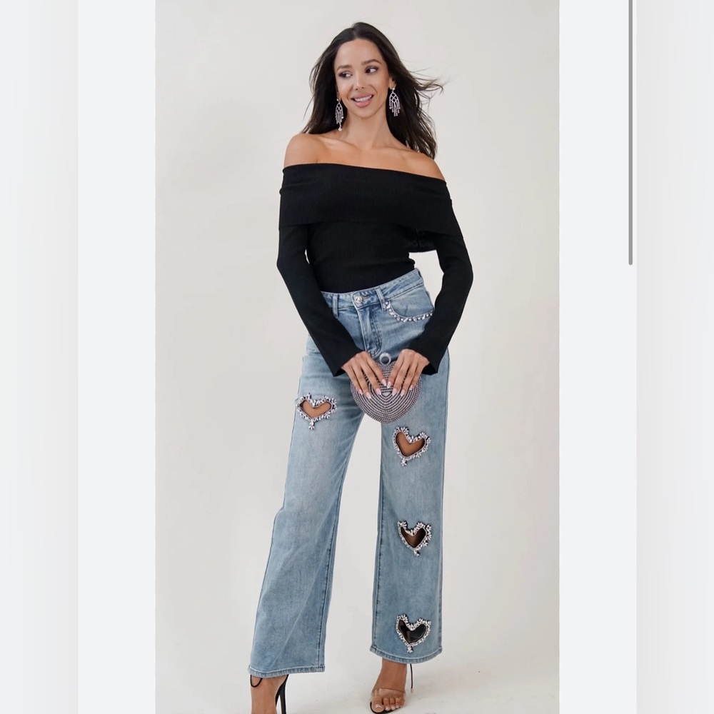 NEW Sequin Rhinestone Heart Jeans! SZ Large